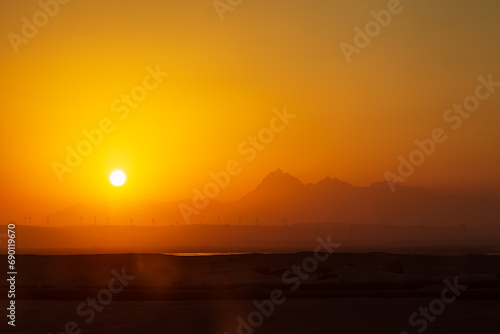 Sunset in the desert  Egypt.