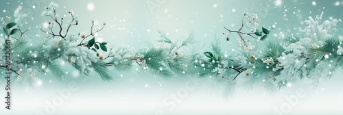 Festive Winter Banner. Spruce Branches, Snowflakes and Tiffany Color - Seasonal Design