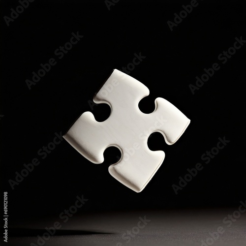 white jigsaw puzzle floating in the air, empty space for text, isolated black background.