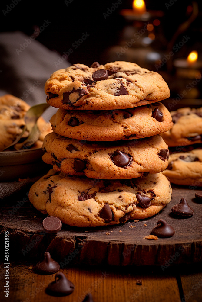 Cookies with chocolate chips. Selective focus.