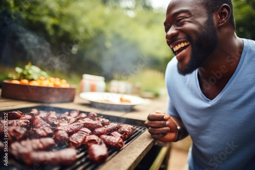 man tasting grilled venison at a barbeque photo