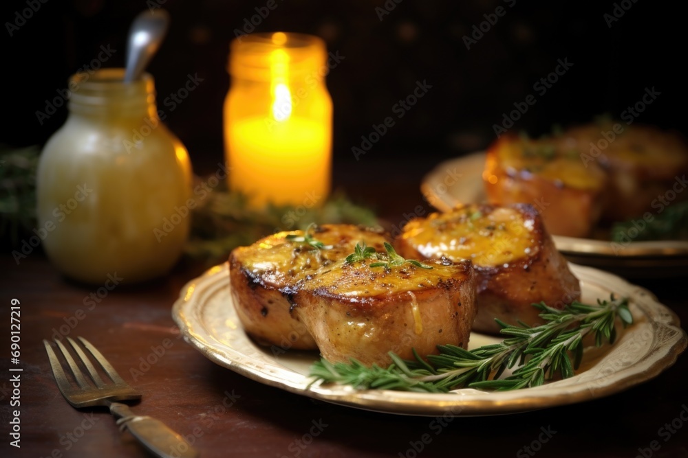 delicious honey mustard pork chops under rustic candlelight delicious honey mustard pork chops under rustic candlelight