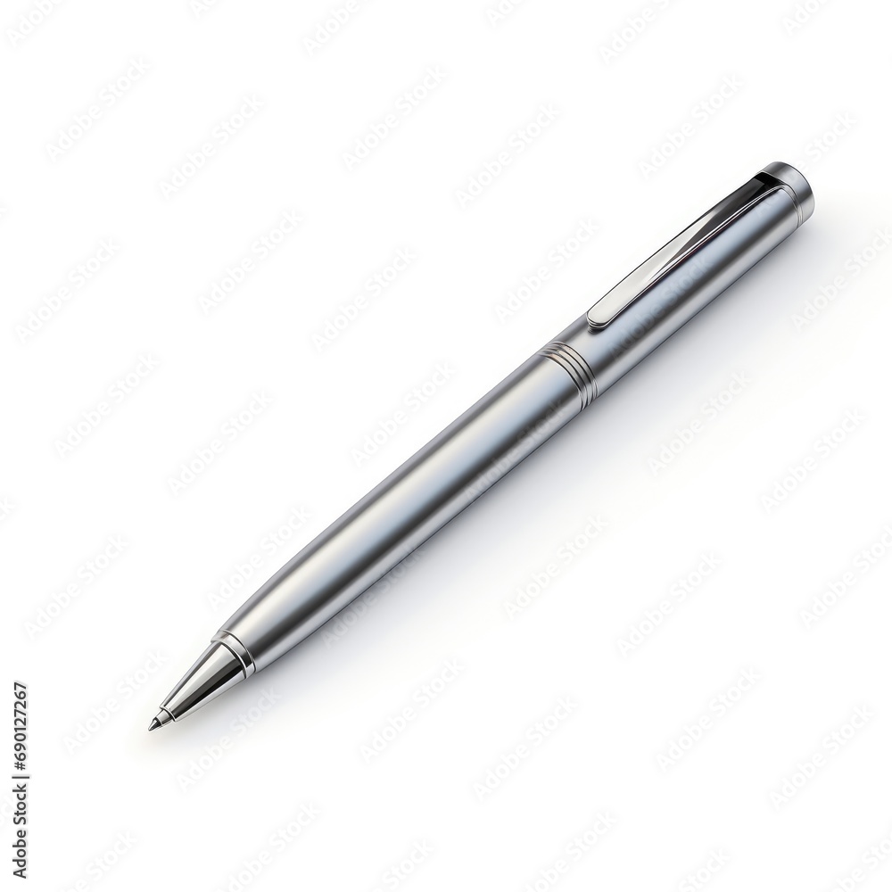 Sleek Ballpoint Pen with Metallic Finish Isolated on White Background Sleek Ballpoint Pen with Metallic Finish Isolated on White Background