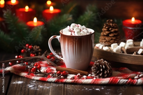 hot chocolate with winter holiday decorations