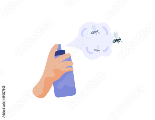 Spraying insect repellent to kill mosquitoes. kill mosquitoes by using insect repellent. human, poison and insect. Flat and cartoon illustration designs. graphic elements. Vector