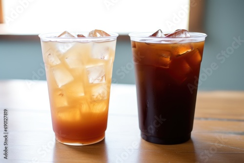 hot drink and iced drink cup comparison in natural light