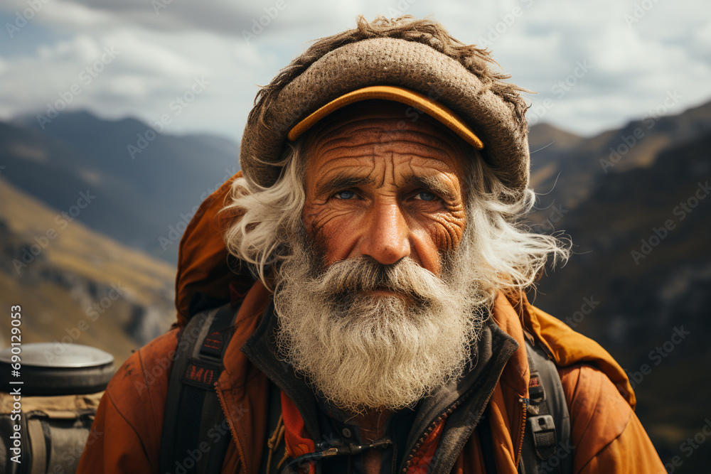 Elderly man with backpack os traveling Elderly man with backpack os traveling