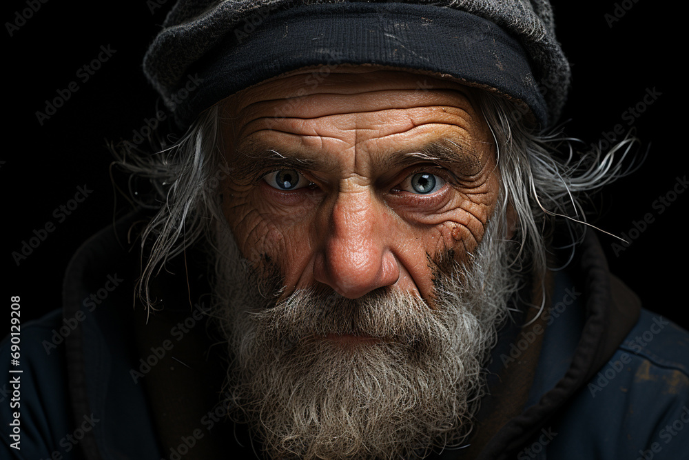 Portrait of old homeless man in hat Portrait of old homeless man in hat