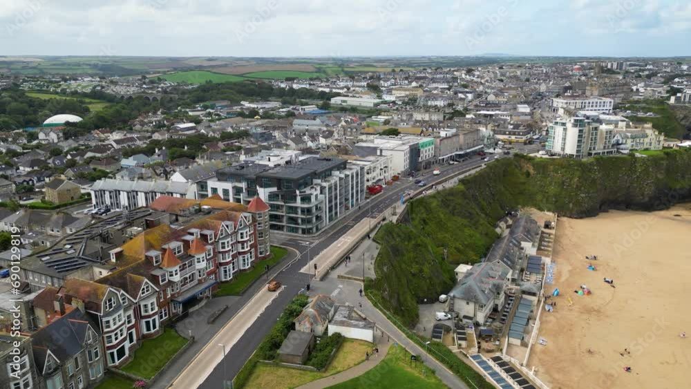 Aerial view of Newquay town in Cornwall, England, United Kingdom