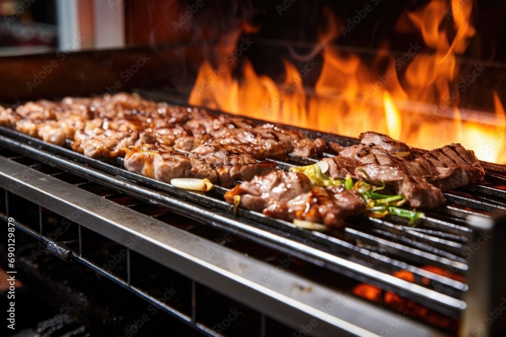view of bulgogi being cooked on a grill