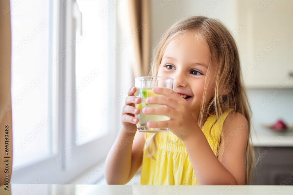 girl tasting her freshly made lemonade girl tasting her freshly made lemonade