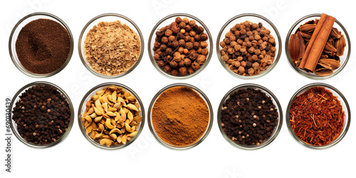 Collection Of Traditional Dry Spices Border On Transparent Background