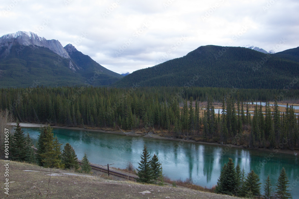 Bow river in Alberta, Canada at dusk Bow river in Alberta, Canada at dusk