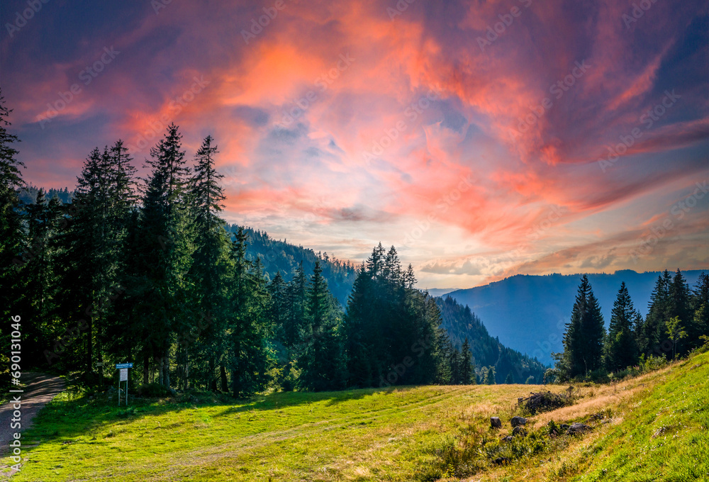 Sunset in the Black Forest in Germany
