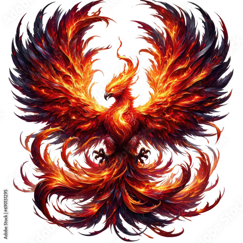 fiery phoenix bird, red and orange, wings spread clip art preview
