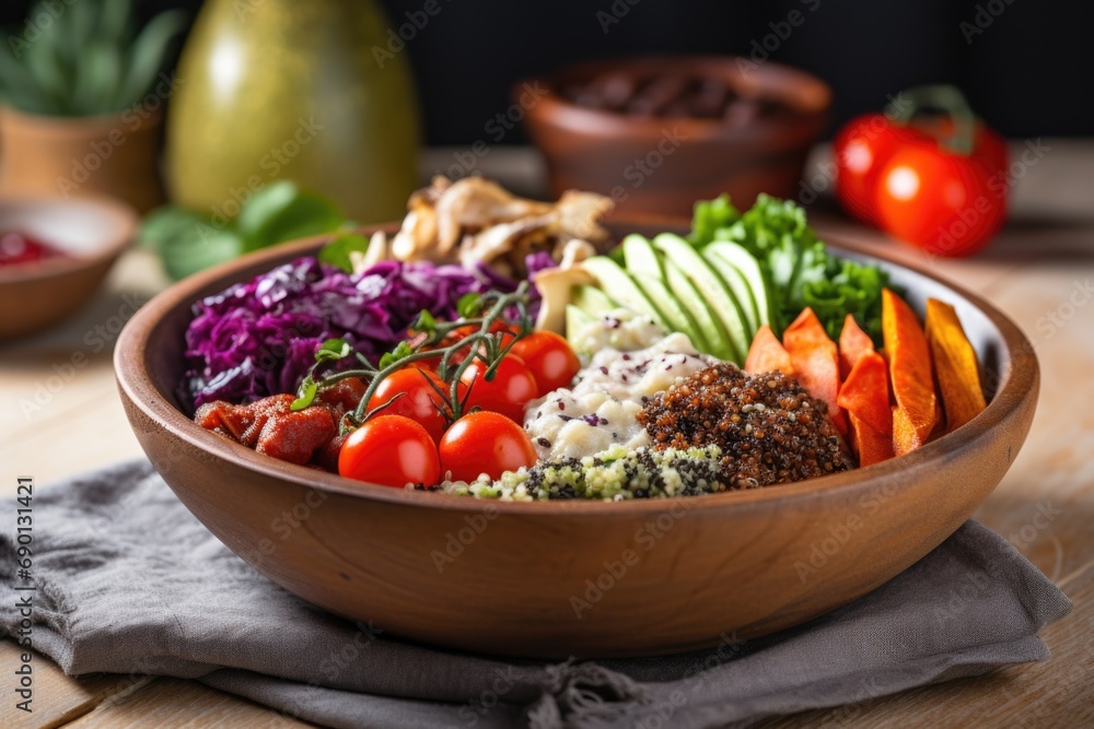 a chefs proud presentation of a beautiful quinoa bowl