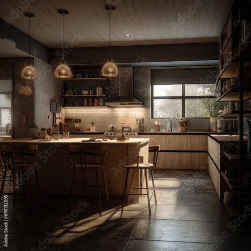 Cozy kitchen interior in modern house.