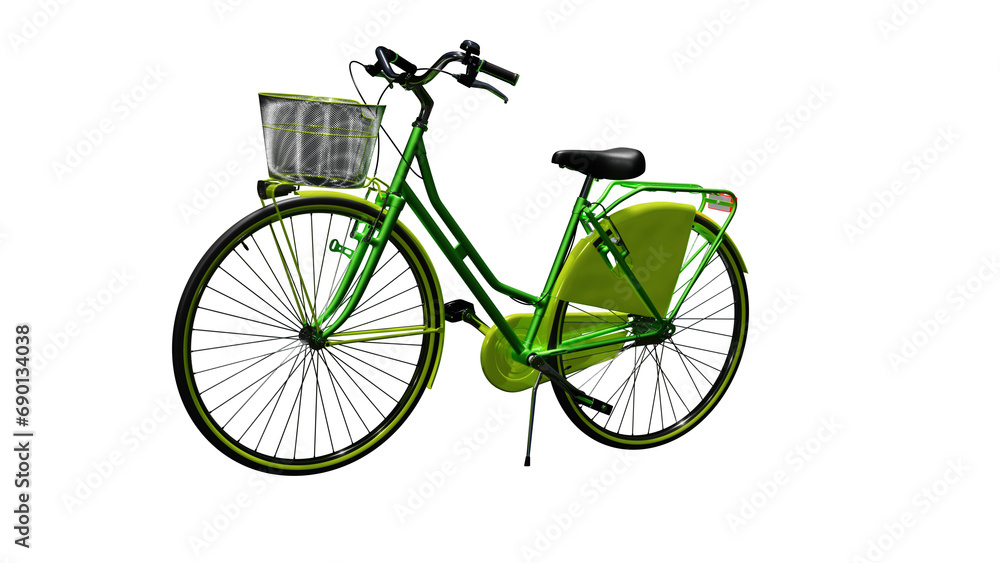 Fototapeta premium Green bicycle with basket on isolated background, alpha channel, png