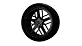 Black car wheel with alloy disc on isolated background, alpha channel, png