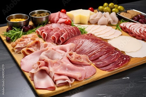 palette of deli meats on a preparation surface
