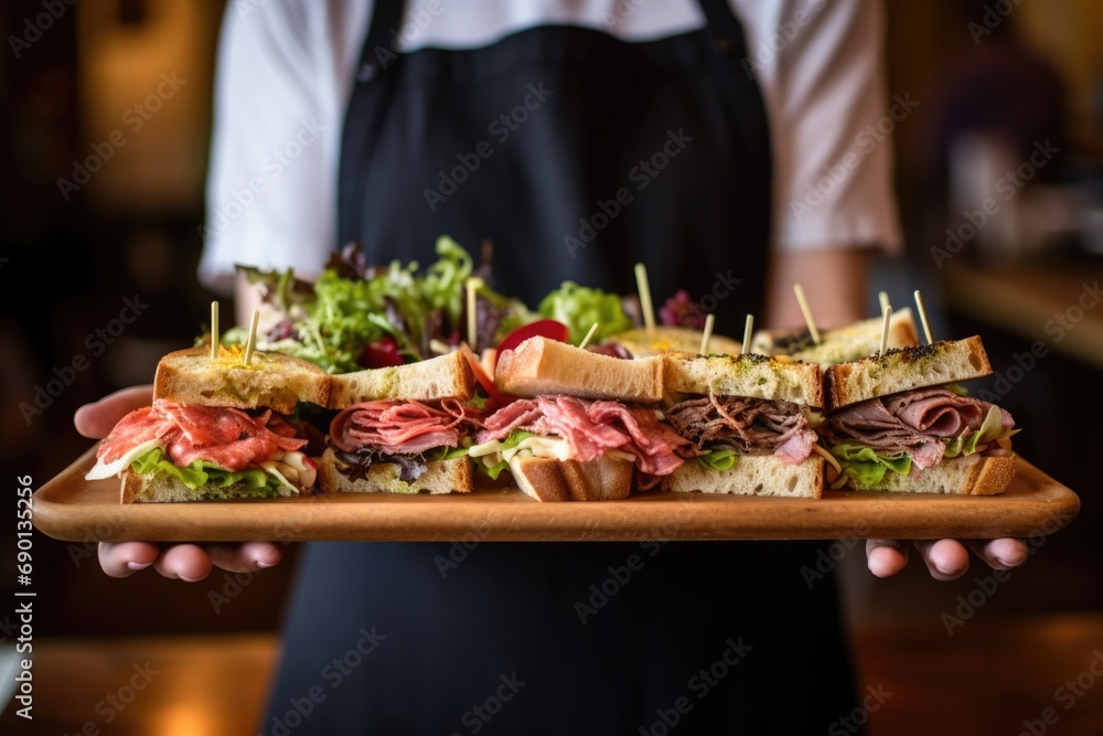 presenting a tray of sandwiches on sourdough presenting a tray of sandwiches on sourdough