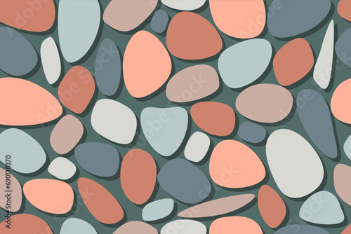 Natural stone and colorful pebble seamless pattern. Vector illustration.