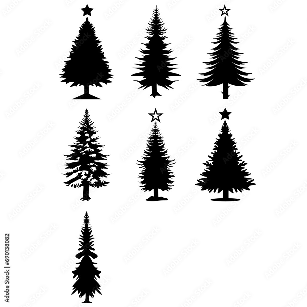 set of christmas tree svg, christmas tree vector, christmas tree silhouettes, Christmas Tree Svg Bundle, Christmas Clipart, Christmas tree hand drawn Vectors & Illustrations	