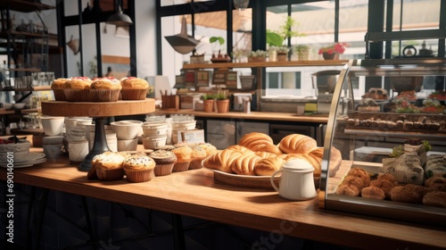 A cozy caf serving fresh coffee and homemade pastries. photo