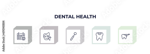 outline icons set from dental health concept. editable vector included dental appointment, healthy boy, dentist mirror, dental filling, filler icons.