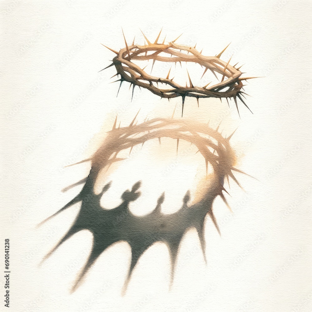Jesus is King. Crown of thorns projecting a shadow in the shape of a King's crown. Watercolor Jesus is King. Crown of thorns projecting a shadow in the shape of a King's crown. Watercolor