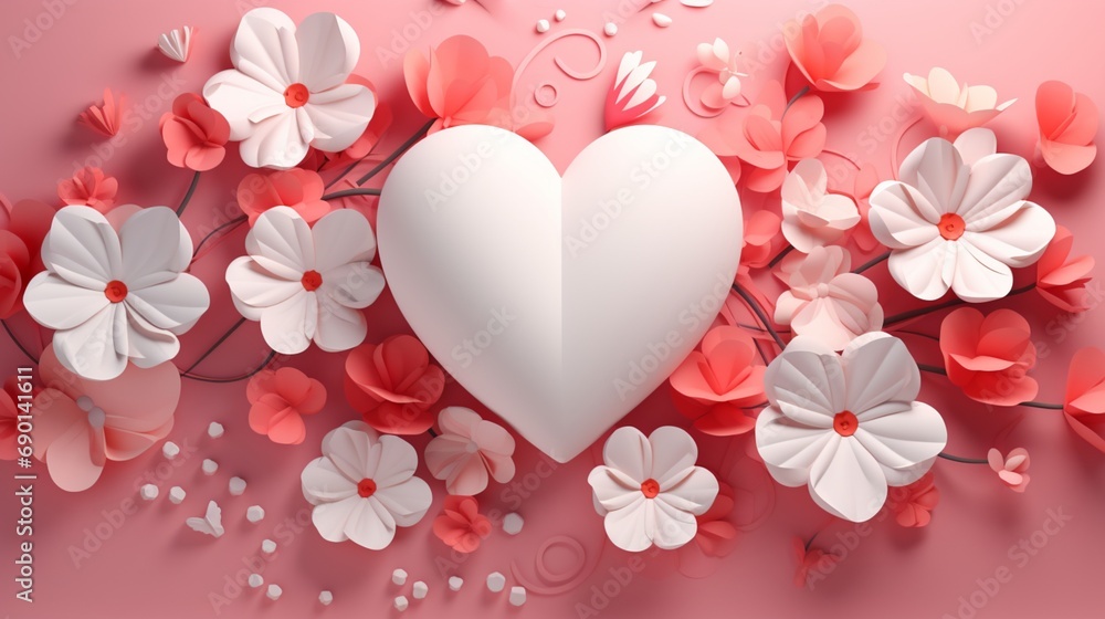 white heart in the middle of pink flowers Valentines Day background HD