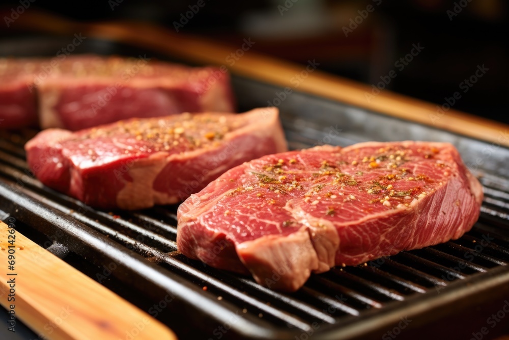 steaks being seasoned after searing over direct heat steaks being seasoned after searing over direct heat