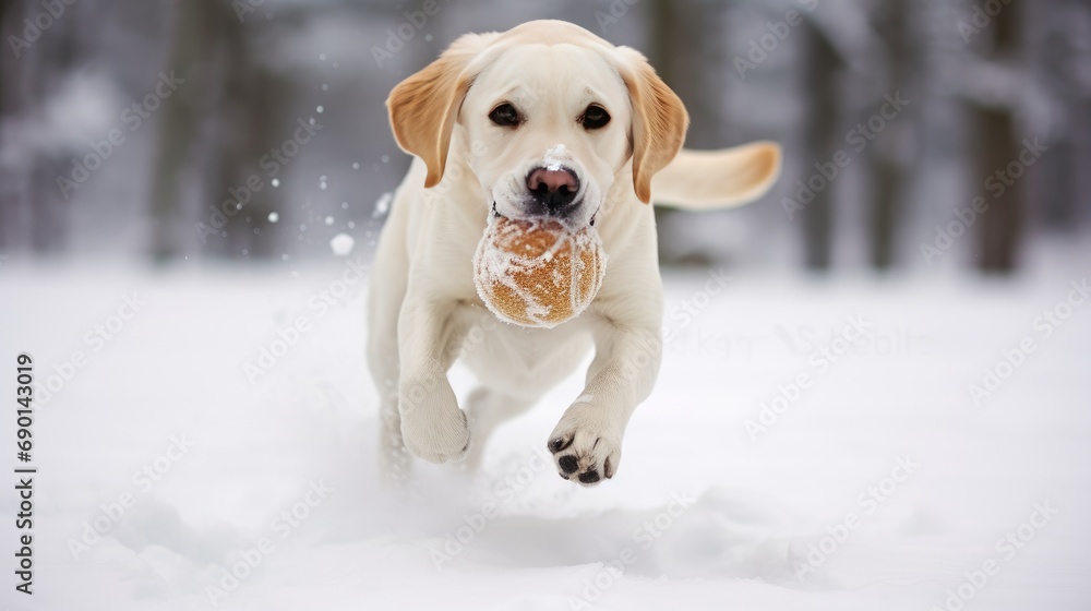 Labrador Retriever Retrieving
a dummy in winter