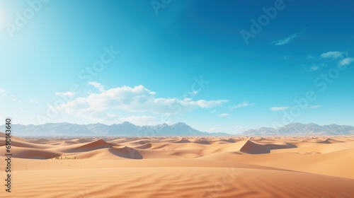 A desert landscape background with sand dunes and a clear blue sky. © Denis Bayrak