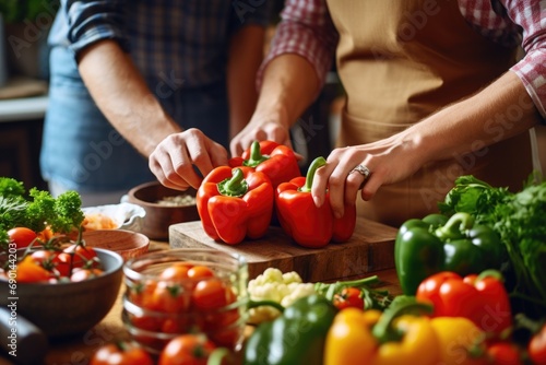 couple preparing stuffed bell peppers together