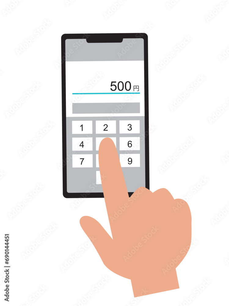 スマホで金額入力操作をするイラスト スマホで金額入力操作をするイラスト
