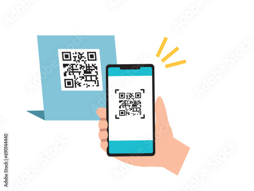スマホでQRコードを読み取っているイラスト