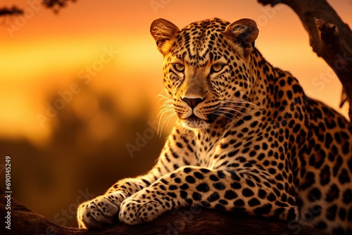 Front view of Africa jaguar at sunset,Generative AI Generative Ai  © dhiyaeddine