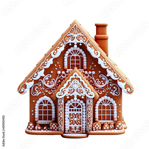 fantasy gingerbread man, house, Christmas tree on white background