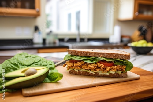 making of a tempeh sandwich in a home kitchen