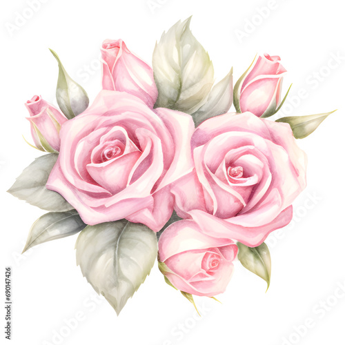 decorative watercolor rose. floral illustration, Leaf and buds. Botanic composition for wedding or greeting card. branch of flowers - abstraction roses, romantic