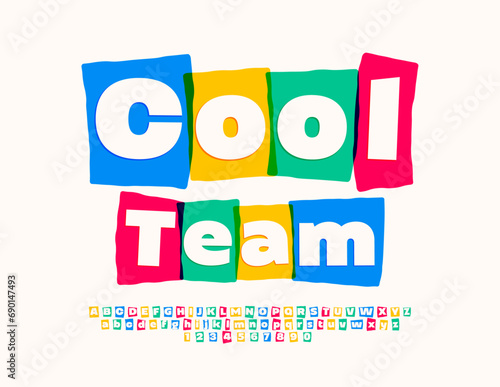 Vector creative sign Cool Team. Bright watercolor Font. Trendy Alphabet Letters and Numbers set