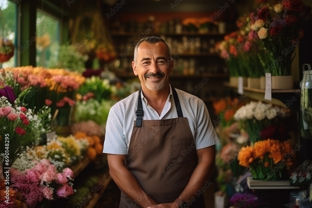 male florist in his shop selling flowers male florist in his shop selling flowers