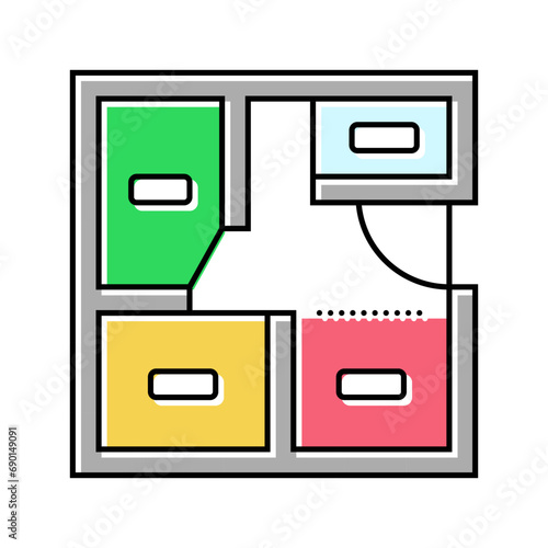 room layout planning interior designer color icon vector. room layout planning interior designer sign. isolated symbol illustration
