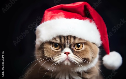 cunning cat with big eyes in a Santa
