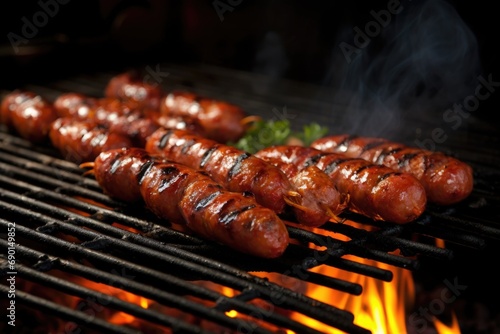 organic soy-based bbq sausages being cooked over flame