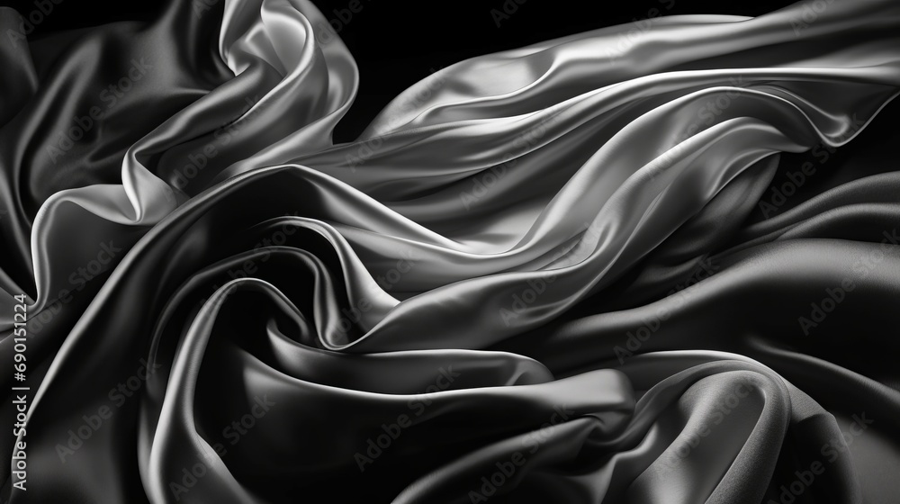 Black white silk satin fabric abstract background. Drapery fold crease wavy crumpled. Light shiny glitter shimmer shine. Luxury beauty rich. Sexy. Fluid flow liquid effect. Design. Wallpaper concept.