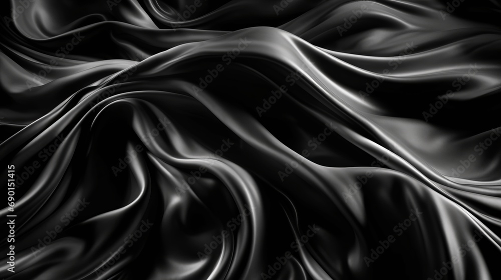 Fototapeta premium Black white silk satin fabric abstract background. Drapery fold crease wavy crumpled. Light shiny glitter shimmer shine. Luxury beauty rich. Sexy. Fluid flow liquid effect. Design. Wallpaper concept.