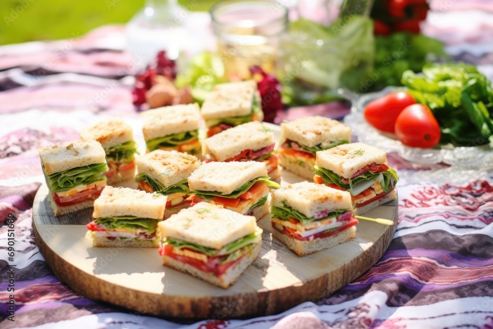 plate filled with mini vegan sandwiches on a picnic checkered tablecloth plate filled with mini vegan sandwiches on a picnic checkered tablecloth