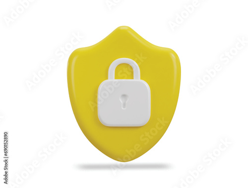 3d shield with padlock icon security data safety encryption protection privacy concept icon